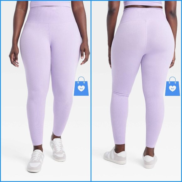 Large - Womens Seamless High-Rise Ribbed Leggings - All In Motion - Light Purple - Picture 3 of 11
